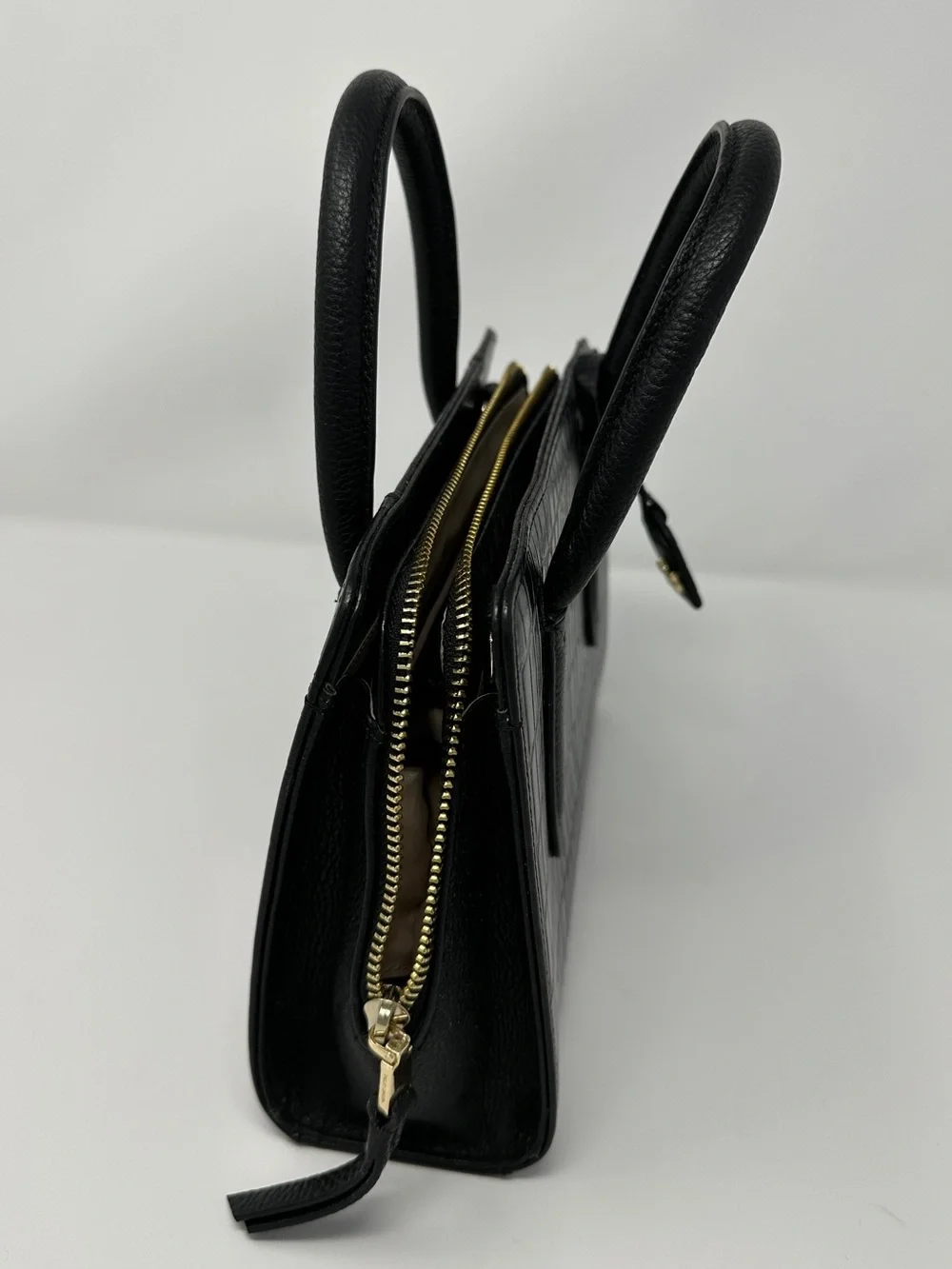 RADLEY LONDON Black Croc-Embossed Leather Satchel with Gold Hardware